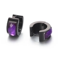 Fashionable black stainless steel hoop earrings featuring a faceted purple gemstone - Black Purple (KE108296-TGD)