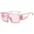 Chic oversized geometric pink shield sunglasses, futuristic designer style UV400 sun eyewear. - Transparent Gray Tea Frame Pink Lens