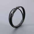 Handmade multilayer black leather bracelet with matte steel Ankh cross and magnetic clasp - Black (KB180740-JR)