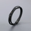 Bracciale multistrato in pelle intrecciata nera da uomo con chiusura in acciaio inox - Nero (KB180745-JR)