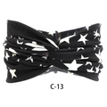 Bohemian elastic wide headband featuring a black fabric with white star print and twist knot - c-13/Black White Stars