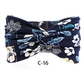 Bohemian elastic wide headband with blue floral print and cross-knot design - c-16/Navy White Floral