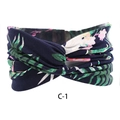 Elastic bohemian wide headband in navy blue with tropical green leaves and pink floral print - c-1/Navy Tropical Floral
