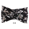 Bohemian elastic criss-cross headband featuring black fabric with floral pattern C-8 - c-8/Black Brown White Floral
