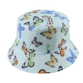 Light blue bucket hat with colorful butterfly print and reinforced stitching details - 58cm / Green