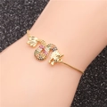 Pulsera de dragón dorado ajustable para mujer con micro incrustaciones de circonita - Dragón de cadena de caja / Dorado Circonita Multicolor