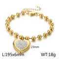 Golden bead bracelet with crystal heart pendant including detailed size and weight specs - Model A Gold Bracelet
