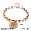 Rose gold stainless steel beaded heart bracelet with sparkling crystals and size details - Model A Rose Gold Bracelet