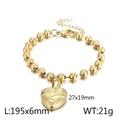 Golden beaded stainless steel bracelet with heart pendant and lobster clasp detail - Style B Gold Bracelet