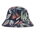 Dettaglio cappello alla pescatora blu scuro con stampa floreale tropicale e tessuto twill - M (56-58cm) / Stile Floreale Arancione Fondo Blu Scuro (Chinese Style Reversible 03)