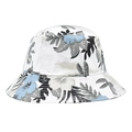 Cappello a secchiello bianco in cotone con stampe floreali tropicali blu e tesa larga - M (56-58cm) / Stile Floreale Tropicale Fondo Bianco (Chinese Style Reversible 02)