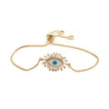 Adjustable golden box chain bracelet featuring a zircon evil eye pendant on white background - Style 3