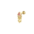 Dettaglio dell'orecchino in argento S925 con zircone rosso e nappe metalliche dorate - Oro Singolo-Zircone Oliva
