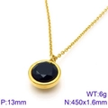 Gold plated titanium steel necklace with a 13mm black round evil eye pendant - Gold Black Stone Style (KN88731-K)