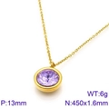 18k gold plated titanium necklace with 13mm round purple gemstone pendant on cross chain - Purple Gemstone Style (KN88723-K)