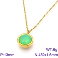 18k gold plated stainless steel necklace with 13mm emerald green round crystal pendant - Light Green Style (KN88715-K)