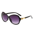 Classic large oval sunglasses in shiny black resin with purple gradient lenses - Black Frame Smoke Gray Lens