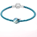 Blue braided leather bracelet with silver clasp and blue narwhal ocean themed charm - 16cm / Style H/Blue Leather Single Bead Narwhal