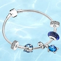 Ocean theme leather rope bracelet with sea turtle and blue whale charms in silver finish - 17cm / Style F/Silver Snake Chain Ocean Set