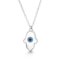 Hamsa Hand der Fatima Anhänger mit weißem Perlmutt und blauem bösen Blick in Silberoptik - Hamsa-Hand (KN229037-K) / Stahlfarbe