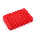 Red silicone self-draining soap dish holder with non-slip ridges for dry soap - Square / Red