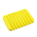 Bright yellow silicone soap dish with multi-slot self-draining design for bathroom sink - Square / Yellow