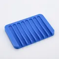 Blue rectangular silicone soap dish with vertical drainage ridges for quick drying - Square / Blue
