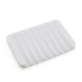 White silicone soap dish with parallel drainage slats and minimalist rounded design - Square / White