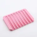 Pink minimalist silicone soap dish with vertical drainage ridges and non-slip surface - Square / Plain Pink