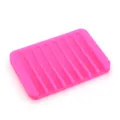 Pink silicone soap dish with drainage slots for bathroom and shower organization - Square / Pink