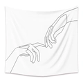 Arazzo minimalista in bianco e nero con line art di due mani che si sfiorano con stile - 73x95cm (Tessuto Spazzolato) / SM003 Dita che si Toccano