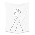 Minimalist black and white line art tapestry showing interlocking hands for wall decor - SM007 Clasping Hands