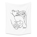 Minimalist black and white line art wall tapestry featuring a couple's intimate embrace - SM009 Hug