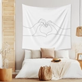 Minimalist black and white line art tapestry with hand heart design for bedroom wall decor - Heart Gesture (Style-5)
