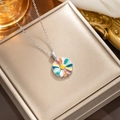 Silver chain necklace featuring a colorful enamel flower pendant on a golden lid - 309 Stainless Steel Colored Oil-drip Colored Daisy