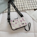 Mini suitcase shaped crossbody bag for women with purple floral print and wide strap - White & Red Floral
