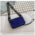 Detail of a mini suitcase cross-body bag in navy blue with Forever Young strap - Blue