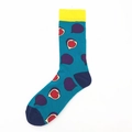 Teal crew socks featuring yellow cuffs and detailed all-over print of fig fruit patterns - Teal Fig Pattern (2310C)