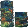 Seamless outdoor magic bandana with galaxy star print in blue and orange colors - Deep Blue Galaxy