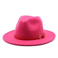 Classic rose red wool felt fedora hat with a red leather band and gold buckle - Rose Red