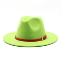 Fluorescent green wool fedora hat featuring a red leather belt with gold buckle - Fluorescent Green