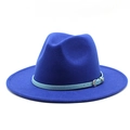Navy blue wool felt jazz hat with a light blue thin leather band and metal buckle detail - Sapphire Blue