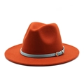 British style wide brim caramel wool felt fedora with light blue buckle belt detail - L (59-61cm) / Rust red