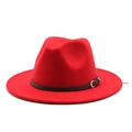 Cappello fedora classico in lana rossa con cinturino in pelle marrone e fibbia oro - L (59-61cm) / Rosso