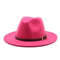 Cappello fedora in lana rosa fucsia con cinturino in pelle marrone e fibbia dorata - L (59-61cm) / Rosa Rosso