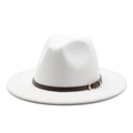 Classic white wool fedora with a dark brown leather band and gold metal buckle - L (59-61cm) / White