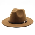 Cappello fedora in lana caffè classico con cinturino in pelle marrone e fibbia oro - L (59-61cm) / Caffè Chiaro