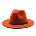Burnt orange wool fedora hat featuring a brown leather band and gold metal buckle - L (59-61cm) / Rust red