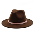 Classic dark brown wool fedora hat with elegant pink leather band and gold buckle - Dark Coffee