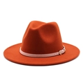 Deep orange wool fedora hat with a pink leather belt and gold buckle for men and women - L (59-61cm) / Rust red